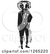 Poster, Art Print Of Black And White Woodcut Man Wearing A Ram Head Mask