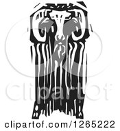 Clipart Of A Black And White Woodcut Ibex Ram Royalty Free Vector Illustration