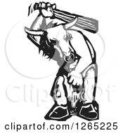 Clipart Of A Black And White Woodcut Minotaur Swinging A Club Royalty Free Vector Illustration