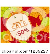 Poster, Art Print Of Acorn Shaped Autumn Sales Discount Tag Over Fall Leaves