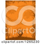 Clipart Of A Halloween Background Of A Dead Tree And Bare Branches Framing Oragne Grunge Royalty Free Vector Illustration by elaineitalia