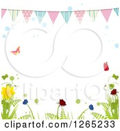 Spring Bunting Banner Over Butterflies Bubbles And Plants