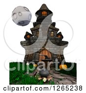 Poster, Art Print Of 3d Brown Witch With A Cauldron At A Haunted House