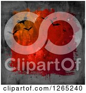 Clipart Of A Halloween Background Of A Spider And Flying Bats Over Red And Gray Grunge Royalty Free Illustration