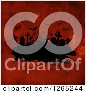 Clipart Of Tombstones In A Cemetery Under Flying Bats On Red Grunge Royalty Free Illustration