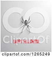 Poster, Art Print Of Black Spider And Shadow Over Happy Halloween Text On Gray