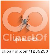 Poster, Art Print Of Black Spider And Shadow Over Happy Halloween Text On Orange