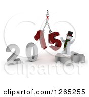 Poster, Art Print Of 3d Snowman Assembling New Year 2015 Numbers Together With A Hoist