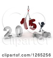 Poster, Art Print Of 3d Blue Android Robot Assembling New Year 2015 Numbers Together With A Hoist