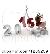 Poster, Art Print Of 3d Reindeer Assembling New Year 2015 Numbers Together With A Hoist