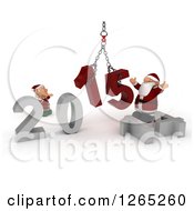 Poster, Art Print Of 3d Elf And Santa Assembling New Year 2015 Numbers Together With A Hoist