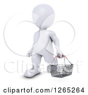 Clipart Of A 3d White Man Carrying A Shopping Basket Royalty Free Illustration by KJ Pargeter