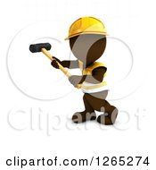 3d Brown Man Construction Worker Using A Sledgehammer