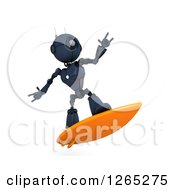 Poster, Art Print Of 3d Blue Android Robot Surfing