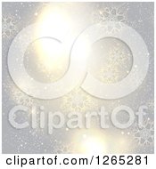 Clipart Of A Christmas Background Of Ornate Snowflakes And Bright Flares Royalty Free Vector Illustration