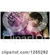 Clipart Of 3d Silhouetted Bare Trees Against A Colorful Nebula Starry Night Sky Royalty Free Illustration