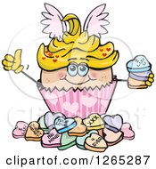 Clipart Of A Cupid Valentines Day Holiday Cupcake With Sweet Hearts Royalty Free Vector Illustration