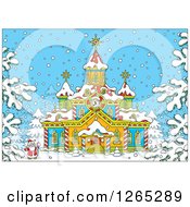 Poster, Art Print Of Santa Outside A Christmas Church In The Snow