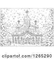 Poster, Art Print Of Black And White Santa Outside A Christmas Church In The Snow