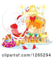 Poster, Art Print Of Santa Claus Stuffing Christmas Stockings At A Fireplace