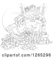 Poster, Art Print Of Black And White Santa Stuffing Stockings At A Fireplace