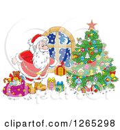 Poster, Art Print Of Santa Putting Christmas Gifts Around A Tree