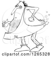 Clipart Of A Black And White Hairy Caveman Farting Royalty Free Vector Illustration