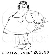 Clipart Of A Black And White Cavewoman Farting Royalty Free Vector Illustration