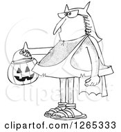 Clipart Of A Black And White Hairy Caveman Trick Or Treating In A Bat Man Halloween Costume Royalty Free Vector Illustration