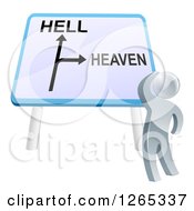 Poster, Art Print Of 3d Silver Man Looking Up At Heaven Or Hell Sign