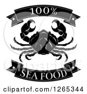 Clipart Of Black And White 100 Percent Seafood Food Banners And Crab Royalty Free Vector Illustration