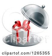 Poster, Art Print Of 3d Gift Box With A Red Bow In A Cloche Platter