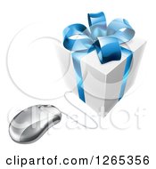 3d Gift Box With A Blue Bow Wired To A Computer Mouse