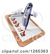 Poster, Art Print Of 3d Happy Pen Holding Two Thumbs Up And Completing A Check List