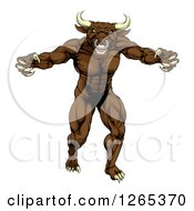 Poster, Art Print Of Snarling Brown Bull Man Monster Mascot Attacking