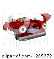 Happy Red Convertible Car Character Mechanic Holding A Wrench And Thumb Up