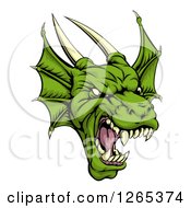 Roaring Green Horned Dragon Face