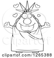 Poster, Art Print Of Black And White Chubby Statue Of Liberty With Open Arms And Hearts