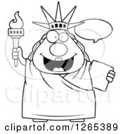 Clipart Of A Black And White Chubby Statue Of Liberty Talking Royalty Free Vector Illustration by Cory Thoman