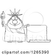 Poster, Art Print Of Black And White Chubby Statue Of Liberty With A Scroll Sign