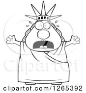 Clipart Of A Black And White Scared Screaming Chubby Statue Of Liberty Royalty Free Vector Illustration by Cory Thoman