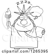 Clipart Of A Black And White Chubby Dozing Statue Of Liberty Royalty Free Vector Illustration by Cory Thoman