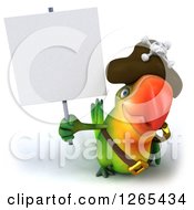 Clipart Of A 3d Green Parrot Pirate Holding Up A Blank Sign Royalty Free Illustration