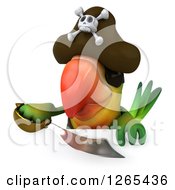 Clipart Of A 3d Green Parrot Pirate Holding A Sword Over A Sign Royalty Free Illustration