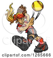 Blond Tomboy Caucasian Girl Pitching A Softball
