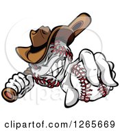 Tough Cowboy Baseball Mascot Holding A Bat And A Ball
