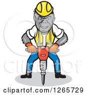 Cartoon Gorilla Construction Worker Operating A Jackhammer