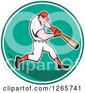 Poster, Art Print Of Cartoon White Male Baseball Player Batting In A Green Circle