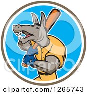 Poster, Art Print Of Batting Baseball Donkey In A Brown White And Blue Circle