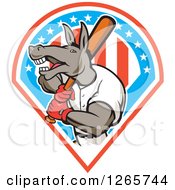 Clipart Of A Batting Baseball Donkey In An American Shield Royalty Free Vector Illustration